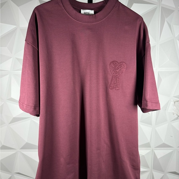 Ami Men's Burgundy Short Sleeve Tee - Picture 1 of 5